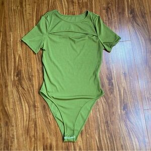 Yozy Womens Dill Green Ribbed Cutout Stretch Bodysuit Size 6 Casual Girlhoodcore